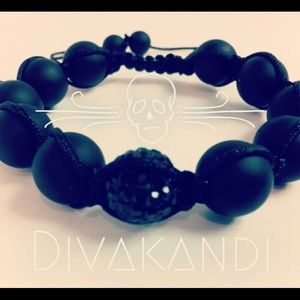 Flat black shamballa bracelet unisex one size fits all .